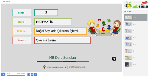 3.Sınıf Matematik Çıkarma İşlemi Sunusu