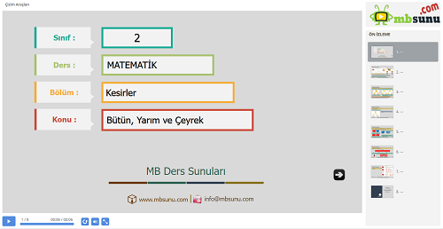 2.Sınıf Matematik Bütün, Yarım ve Çeyrek Sunusu