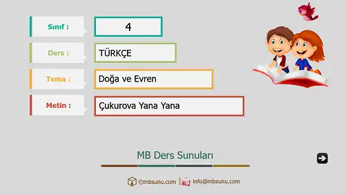 4. Sınıf Türkçe - Etkinlik ve Cevaplarıyla Çukurova Yana Yana Ders Sunusu