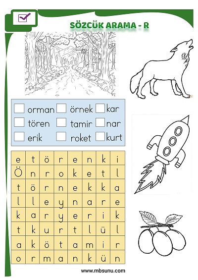 1. Sınıf İlk Okuma R Sesi - Sözcük Arama Etkinliği