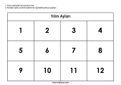 1. Sınıf Matematik - Yılın Ayları - Kes Yapıştır Etkinliği