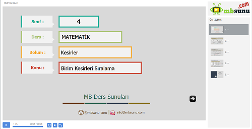 4.Sınıf Matematik Birim Kesirleri Sıralama Sunusu