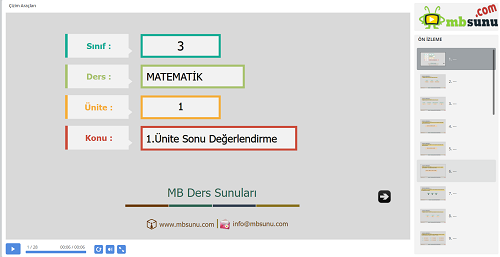 3.Sınıf Matematik 1. Ünite Değerlendirme Sunusu