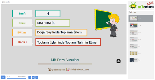 4.Sınıf Matematik Toplama İşleminde Toplamı Tahmin Etme Sunusu