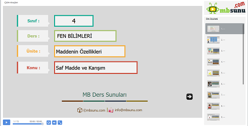 4.Sınıf Fen Bilimleri Saf Madde ve Karışım Sunusu