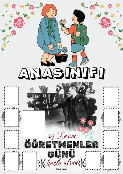 Anasınıfı İçin Çerçeveli Öğretmenler Günü Posteri (10 Kişilik)