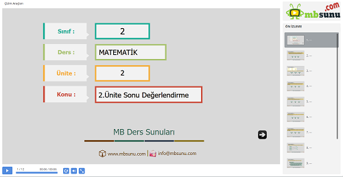 2.Sınıf Matematik 2. Ünite Değerlendirme Sunusu