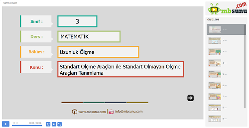 3.Sınıf Matematik - Standart Ölçme Araçları ile Standart Olmayan Ölçme Araçları Tanımlama Sunusu