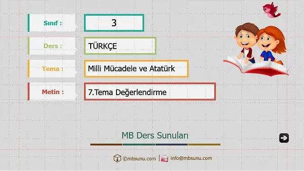 3. Sınıf Türkçe 7. Tema Değerlendirme Sunusu (Sonuç)