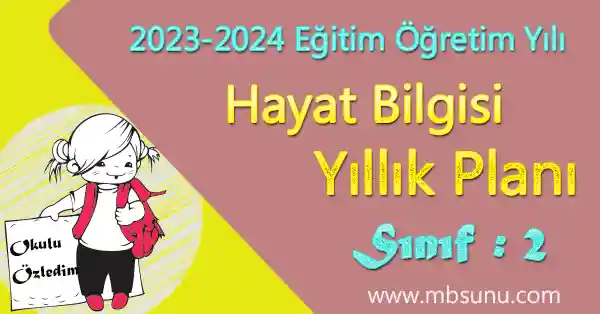 2023 - 2024 Yılı 2. Sınıf Hayat Bilgisi Yıllık Planı (Meb - Güncellendi)