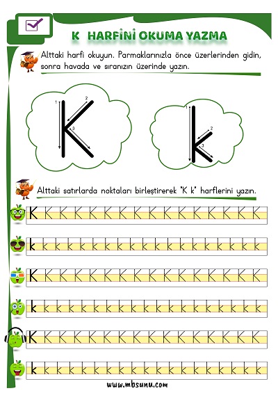 1. Sınıf İlk Okuma K Sesi Okuma Yazma Etkinliği