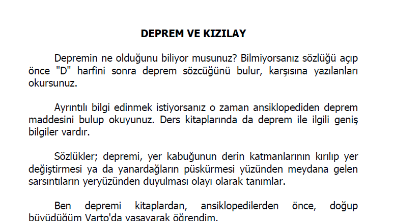 Deprem ve Kızılay Konuşma Metni