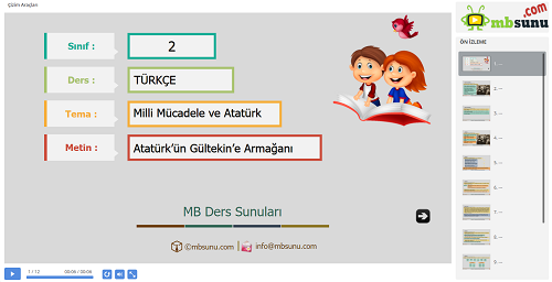 2.Sınıf Türkçe Atatürk'ün Gültekin'e Armağanı Metni Sunusu