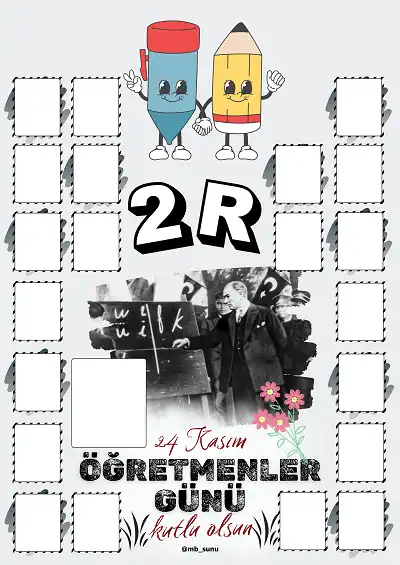 2-R Şubesi İçin Çerçeveli Öğretmenler Günü Posteri (21 Kişilik)