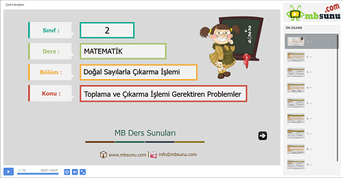 2.Sınıf Matematik Toplama ve Çıkarma İşlemi Gerektiren Problemler Sunusu