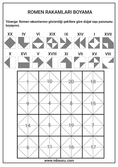 3. Sınıf Matematik - Romen Rakamları Boyama Etkinliği