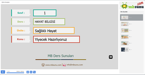 1.Sınıf Hayat Bilgisi Yiyecek Hazırlıyoruz Sunusu