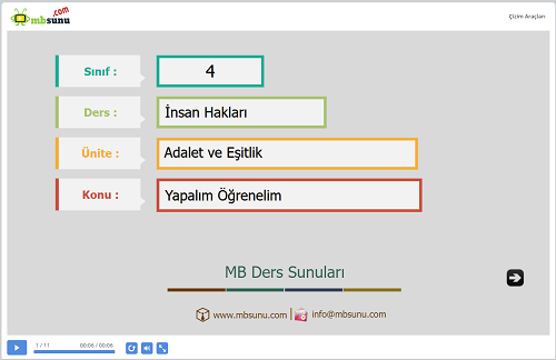 4.Sınıf İnsan Hakları 3. Ünite Değerlendirme - Yapalım Öğrenelim Sunusu