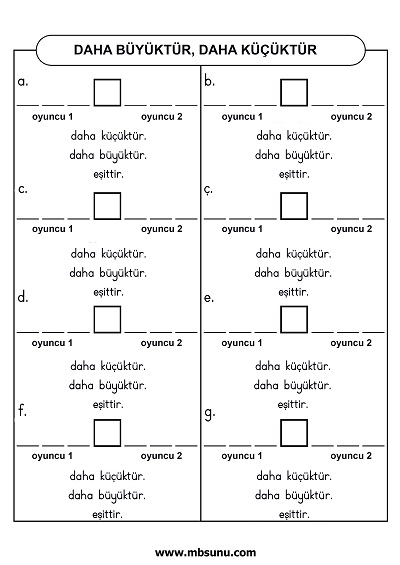 Seviye 3 - Daha Büyüktür, Daha Küçüktür - Sayıları Karşılaştırma Oyunu