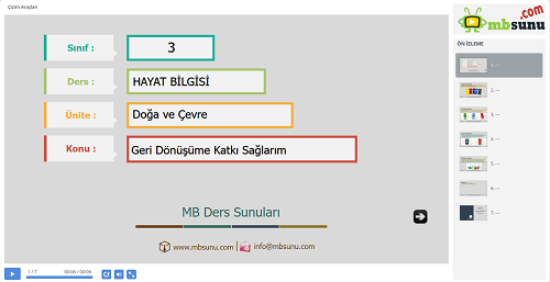 3.Sınıf Hayat Bilgisi Geri Dönüşüme Katkı Sağlarım Sunusu