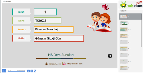 4.Sınıf Türkçe Güneşin Gittiği Gün Metni Sunusu