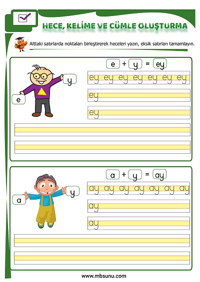 1. Sınıf İlk Okuma Y Sesi Birleştirme Etkinliği