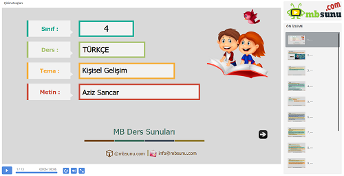 4.Sınıf Türkçe Aziz Sancar Metni Sunusu