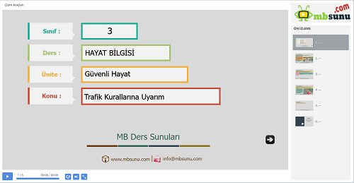 3.Sınıf Hayat Bilgisi Trafik Kurallarına Uyarım Sunusu