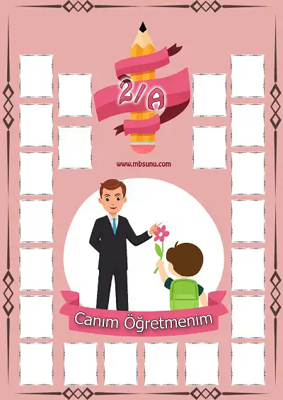 2-A Sınıfı İçin Fotoğraflı Öğretmenler Günü Posteri - Erkek (22 Kişilik)