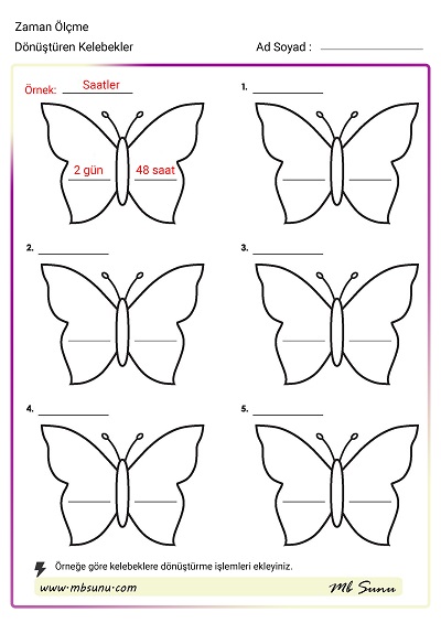 4. Sınıf Matematik Zaman Ölçme - Dönüştüren Kelebekler Etkinliği