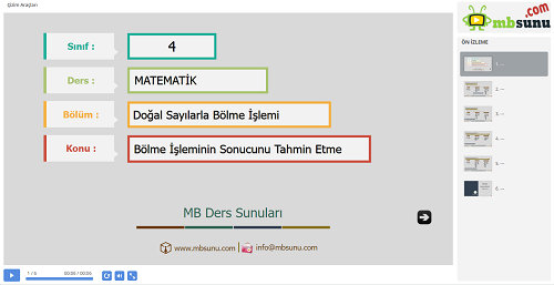 4.Sınıf Matematik Bölme İşleminin Sonucunu Tahmin Etme Sunusu