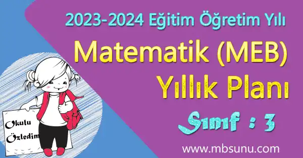 2023 - 2024 Yılı 3. Sınıf Matematik Yıllık Planı (MEB)