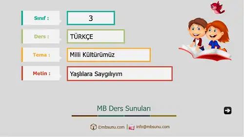 3. Sınıf Türkçe - Etkinlik ve Cevaplarıyla Yaşlılara Saygılıyım Ders Sunusu