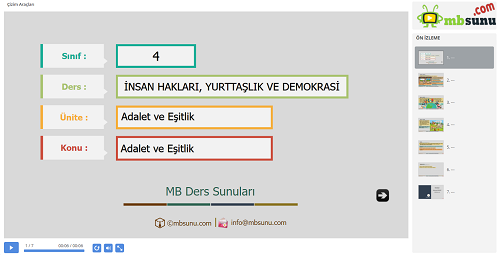 4.Sınıf İnsan Hakları, Yurttaşlık ve Demokrasi - Adalet ve Eşitlik Sunusu