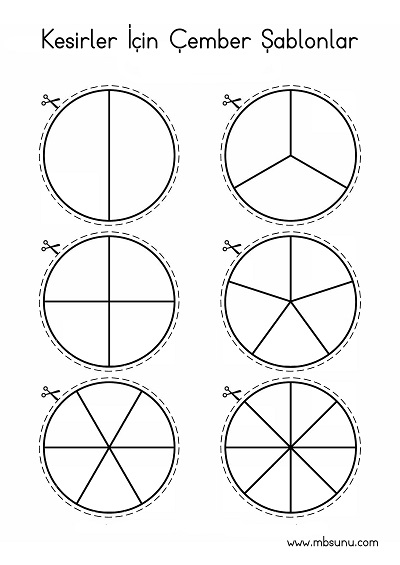 3. Sınıf Matematik - Kesirler İçin Çember Şablonlar