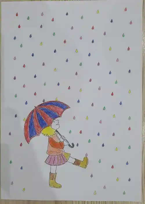 Şemsiyeli kız boyama sayfası