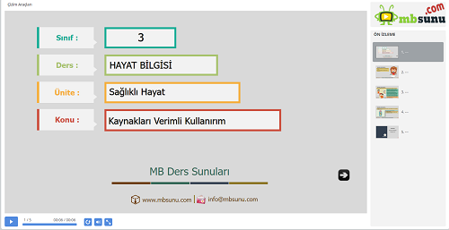 3.Sınıf Hayat Bilgisi Kaynakları Verimli Kullanırım Sunusu