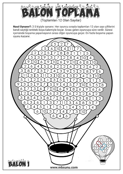 Toplamları 12 Olan Sayılarla Balon Toplama Oyunu