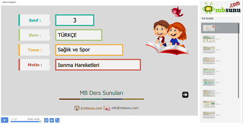 3.Sınıf Türkçe Isınma Hareketleri Metni Sunusu