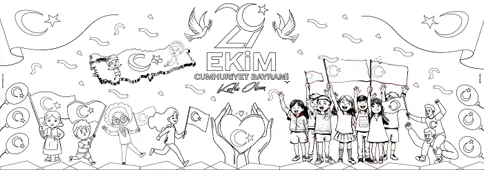 Cumhuriyet Bayramı Büyük Poster Grup Boyama - 18 Sayfa A4