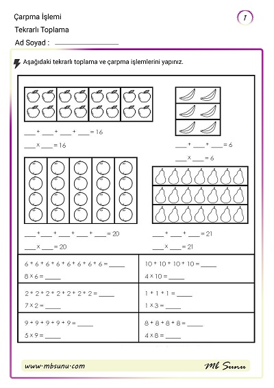 2. Sınıf Matematik - Çarpma ve Tekrarlı Toplama İşlemi Etkinliği