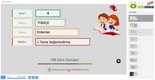 4.Sınıf Türkçe 1. Tema Değerlendirme Sunusu