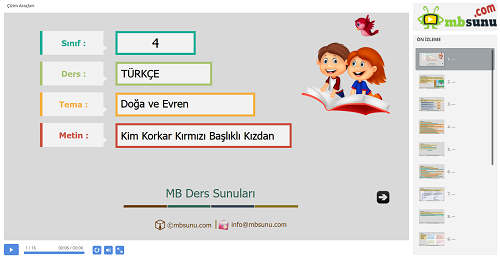 4.Sınıf Türkçe Kim Korkar Kırmızı Başlıklı Kızdan Metni Sunusu