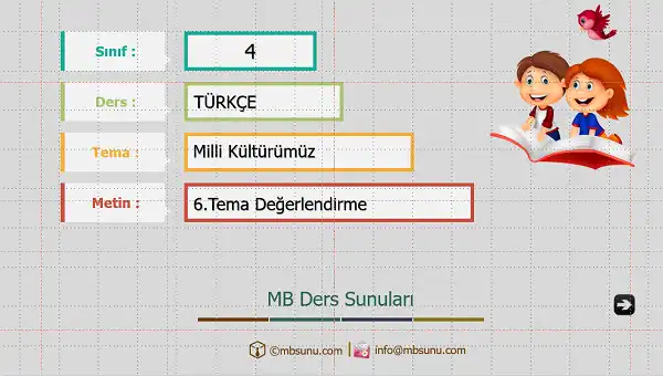 4. Sınıf Türkçe 6. Tema Değerlendirme Sunusu (MEB)