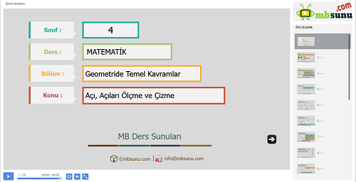 4.Sınıf Matematik Açı, Açıları Ölçme ve Çizme Sunusu