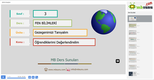 3.Sınıf Fen Bilimleri 1. Ünite Öğrendiklerimizi Değerlendirelim Sunusu