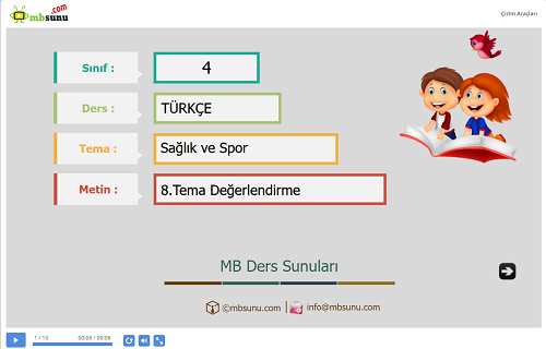 4.Sınıf Türkçe 8. Tema Değerlendirme Sunusu