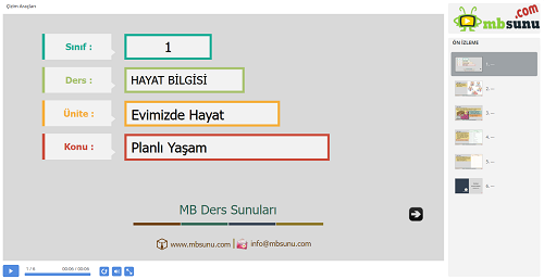 1.Sınıf Hayat Bilgisi Planlı Yaşam Sunusu