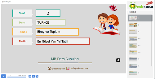 2.Sınıf Türkçe En Güzel Yarıyıl Tatili Metni Sunusu