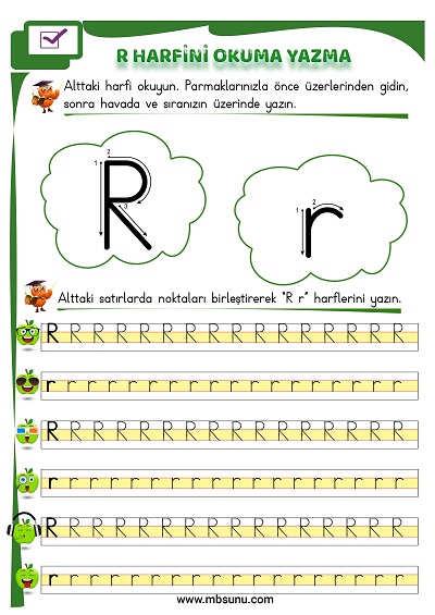 1. Sınıf İlk Okuma R Sesi Okuma Yazma Etkinliği